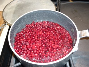 . In a large pan, cook 6 cups fresh or frozen lingonberries with 2 cups of water until the lingons are tender.