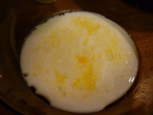 Mix together 2 eggs, 2 Tbsp. oil, ½ cup water, ½ cup milk.