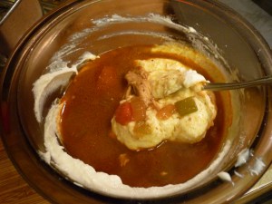 Mix 4 Tbsp. flour into 1/2 cup sour cream until well blended. Scoop out a cup of paprika gravy and stir into sour cream mixture until smooth.