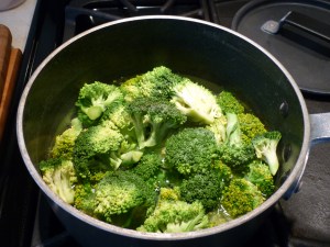 Start by cooking a couple heads of broccoli florets.