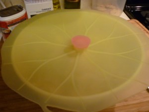 Cover the dish and bake at 350 degrees F for 30 minutes. (Don't you like my snazzy silicone cover?)