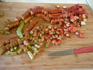 Chop rhubarb.