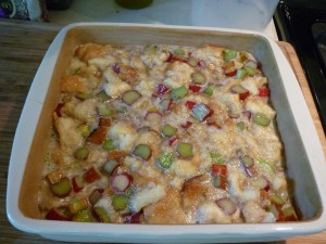 Pour into buttered baking dish.