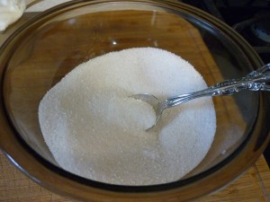 Mix together 1 cup sugar, 1/4 cup tapioca, 1/2 tsp cinnamon, 1/4 tsp. salt.