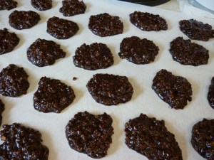 Drop by spoonfuls onto wax or parchment paper. Let set until firm. Eat!