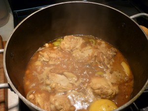 Add the garbanzo beans and olives. Adjust the salt and pepper if needed and then simmer for another 40 minutes. 