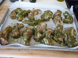 Prepare a couple baking sheets with parchment paper and lay the ribs out in a single layer.